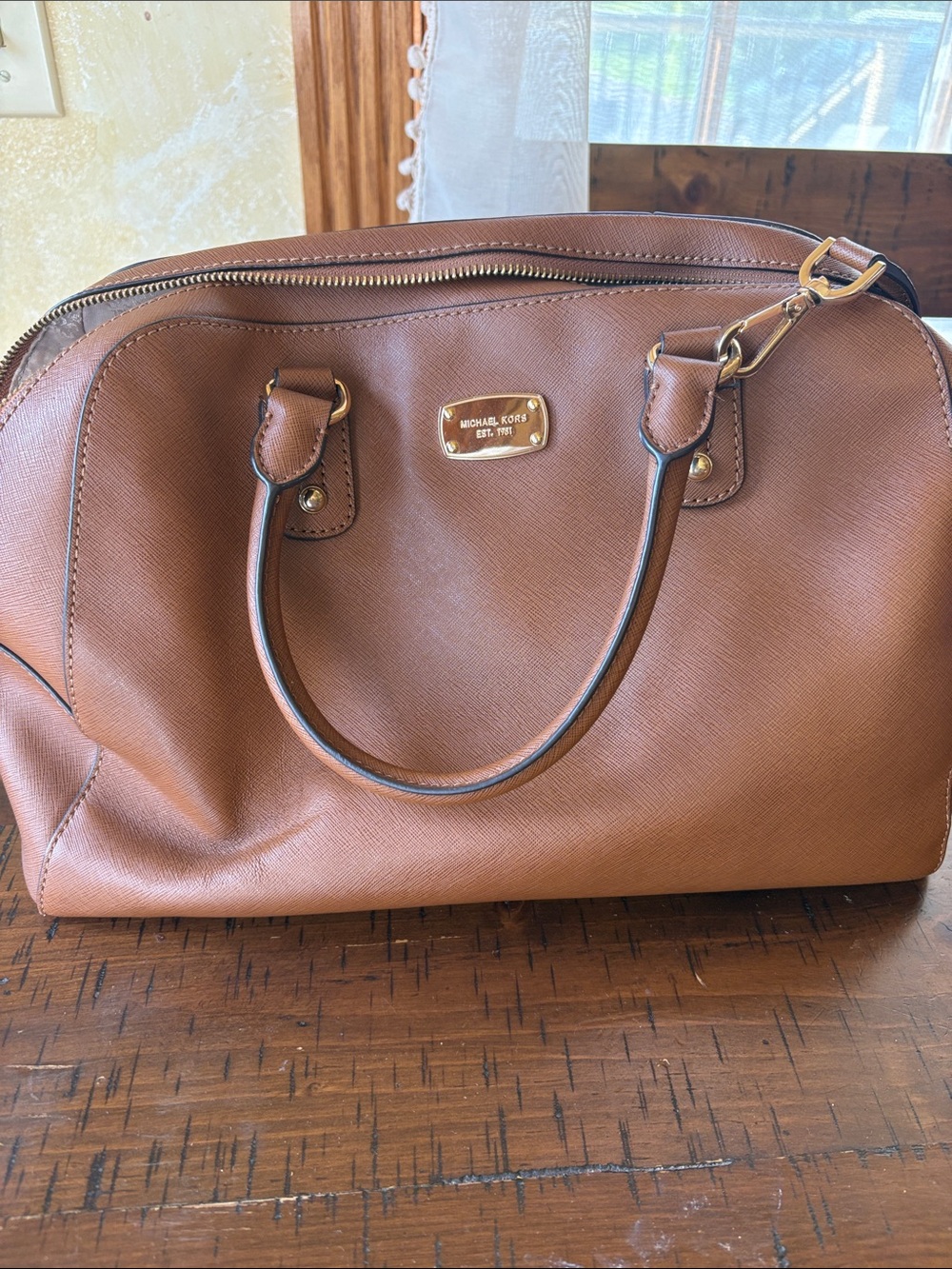 Michael Kors Cognac Saffiano Leather Satchel with Gold Hardware